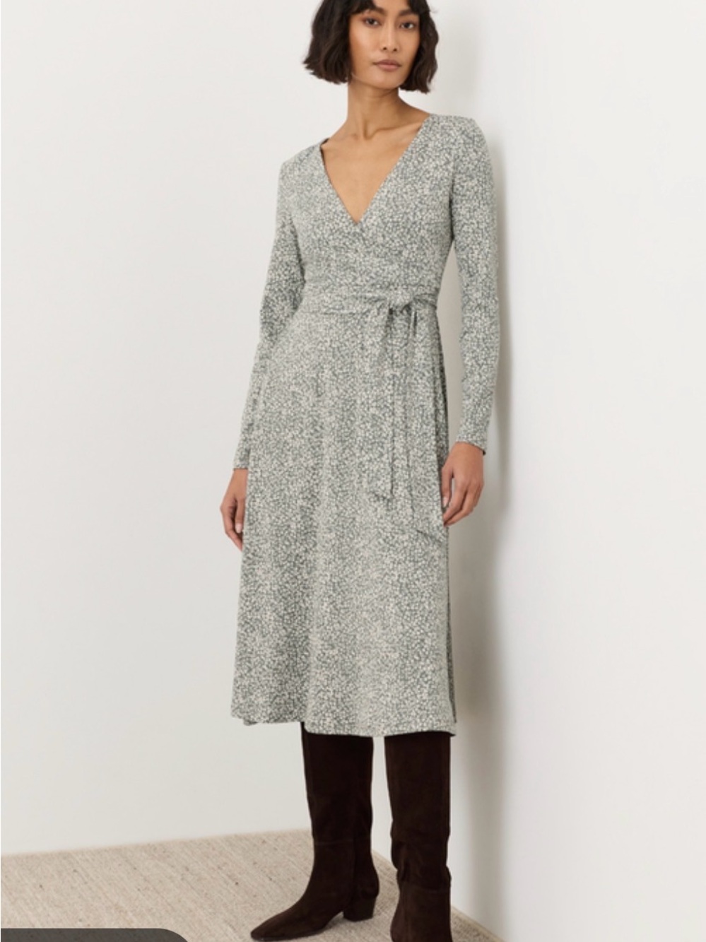 Pact Long Sleeve V-Neck faux Wrap for and flare Dress